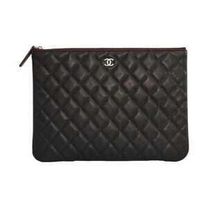 Chanel Quilted Caviar Leather Medium O Case Zipped Pouch Black